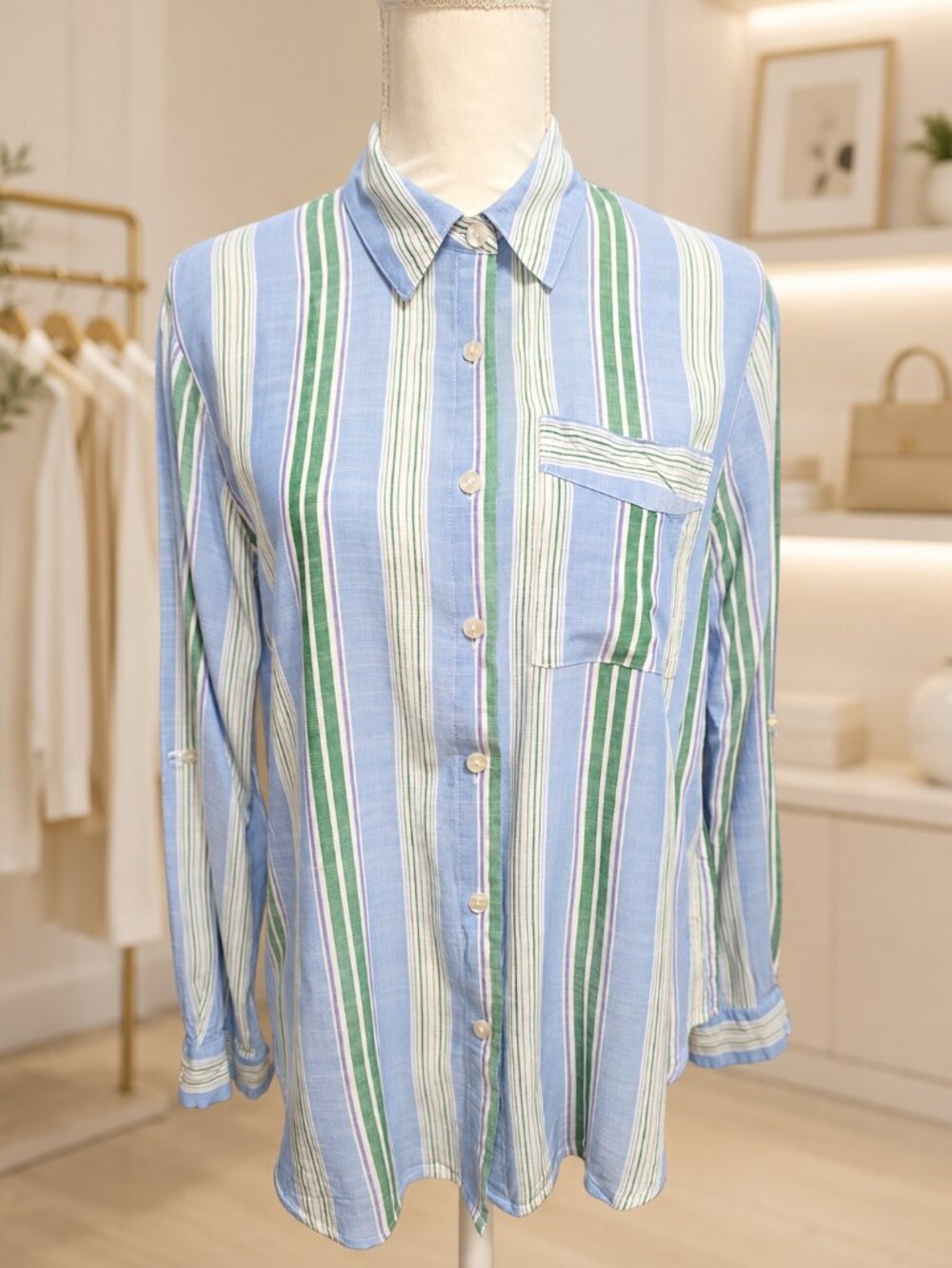 Jane + Delancey Striped Button Front Shirt – Size Medium - Picture 2 of 6